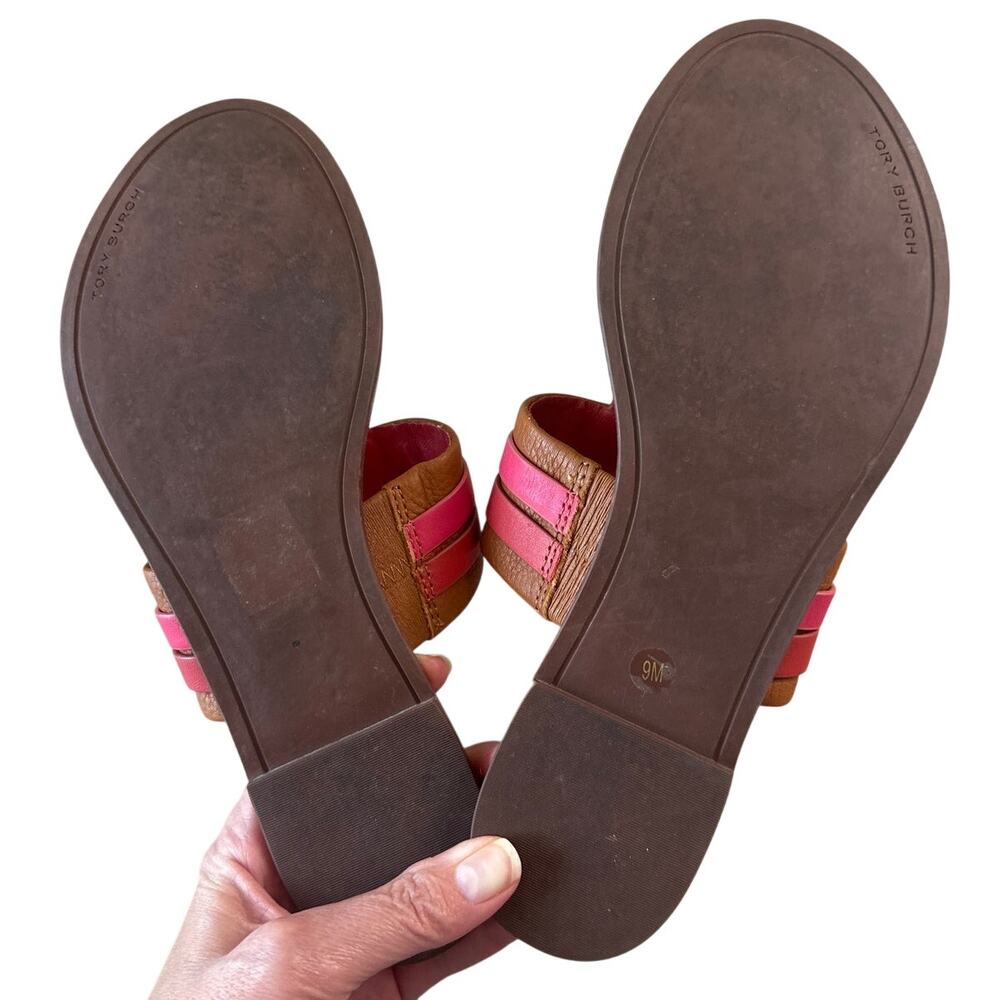 Tory Burch Leigh Thong Sandals Ambra Carnelian Azalea 9 Leather - Picture 5 of 12